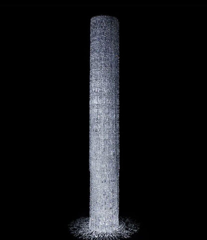 Oversized Silver Crystal Long Ceiling Chandelier Art Designer Column Waterfall Decorative Staircase Light Fixture - Richardrider