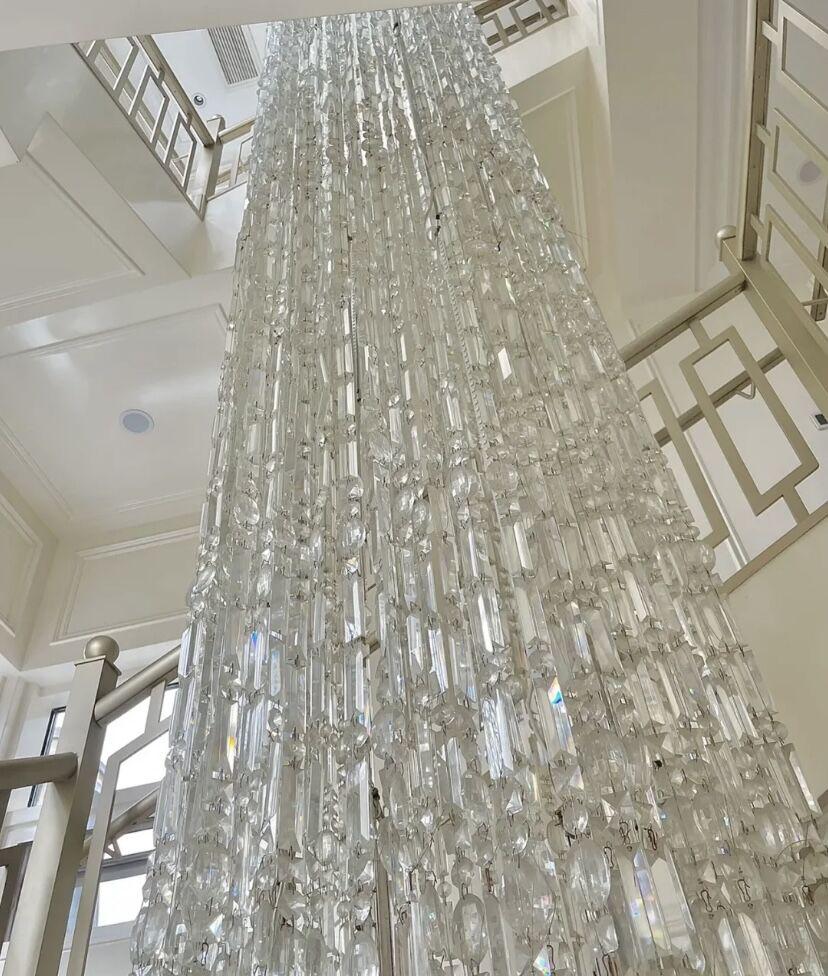 Oversized Silver Crystal Long Ceiling Chandelier Art Designer Column Waterfall Decorative Staircase Light Fixture - Richardrider