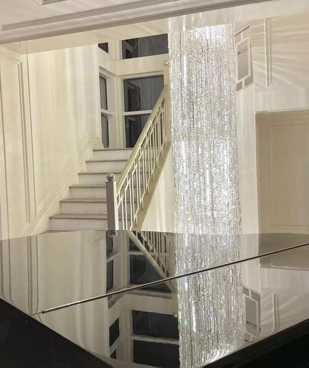 Oversized Silver Crystal Long Ceiling Chandelier Art Designer Column Waterfall Decorative Staircase Light Fixture - Richardrider