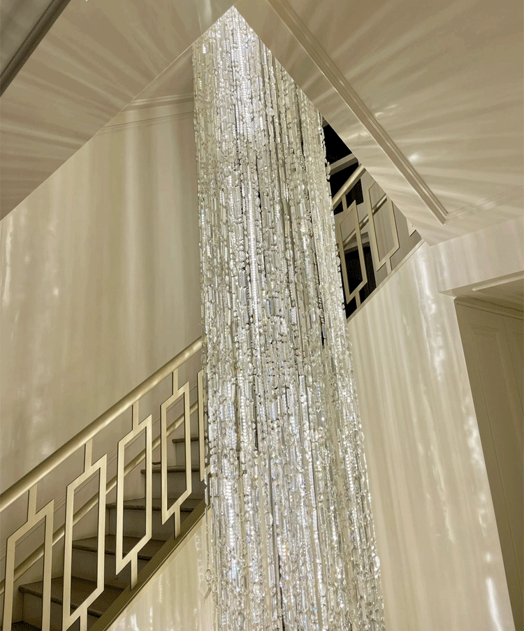 Oversized Silver Crystal Long Ceiling Chandelier Art Designer Column Waterfall Decorative Staircase Light Fixture - Richardrider
