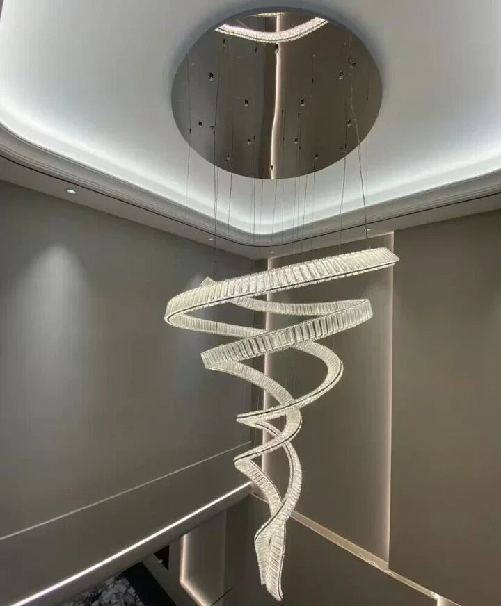 Designer Foyer Living Room Ceiling Light Fixture Stylish Spiral Crystal Chandelier for Hotel Entrance