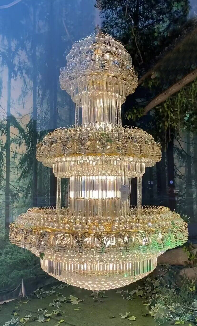 Golden Era Oversized 3-tiered Art Empire Crystal Chandelier Traditional Luxury Foyer/Hallway Ceiling Light Fixture
