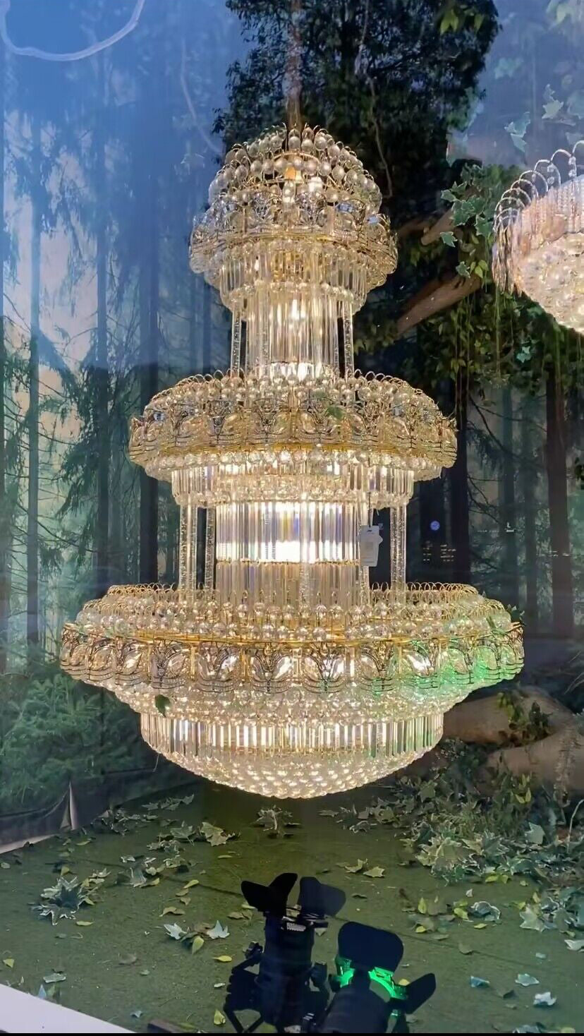 Golden Era Oversized 3-tiered Art Empire Crystal Chandelier Traditional Luxury Foyer/Hallway Ceiling Light Fixture