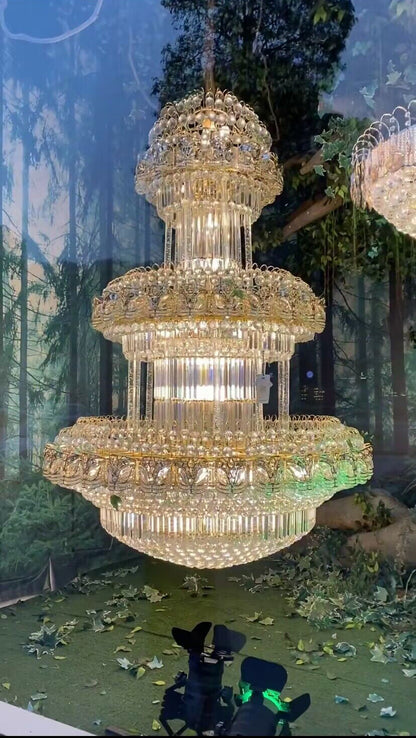 Golden Era Oversized 3-tiered Art Empire Crystal Chandelier Traditional Luxury Foyer/Hallway Ceiling Light Fixture