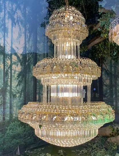 Golden Era Oversized 3-tiered Art Empire Crystal Chandelier Traditional Luxury Foyer/Hallway Ceiling Light Fixture