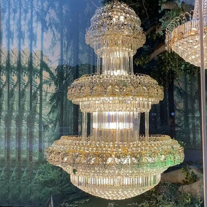 Golden Era Oversized 3-tiered Art Empire Crystal Chandelier Traditional Luxury Foyer/Hallway Ceiling Light Fixture