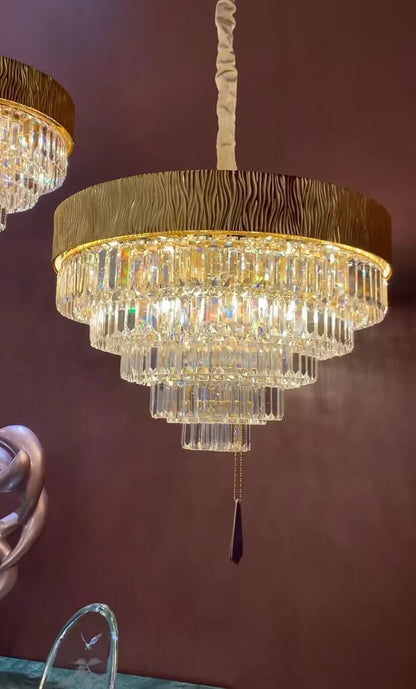 New Modern Gold Round/Oval Light Luxury Ceiling Crystal Chandelier Set for Living Room/Dining Room