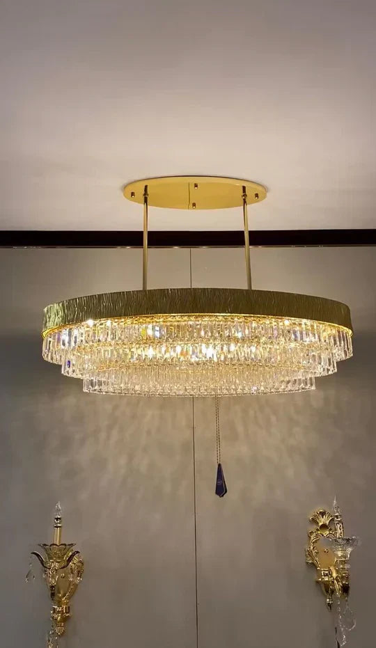 New Modern Gold Round/Oval Light Luxury Ceiling Crystal Chandelier Set for Living Room/Dining Room