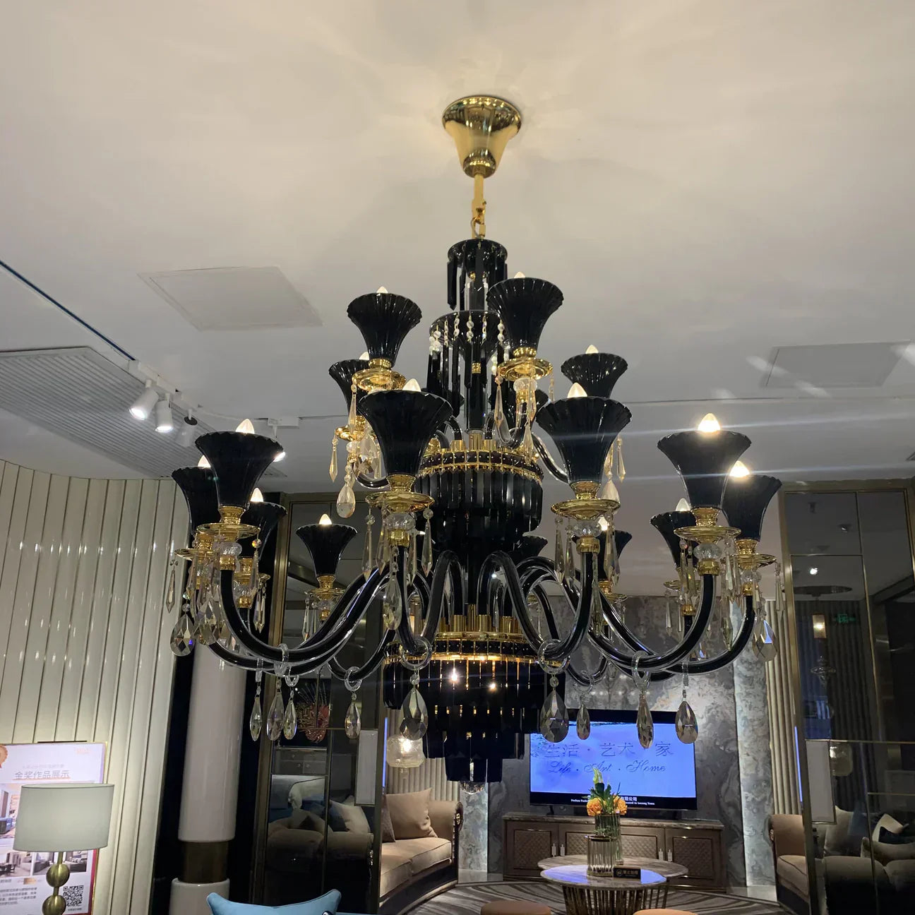 Maria Classic Branch Crystal Chandelier with Candle Design in Black and Gold - Richardrider