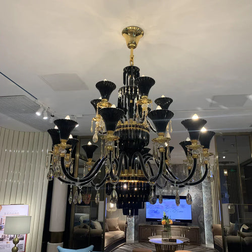 Maria Classic Branch Crystal Chandelier with Candle Design in Black and Gold - Richardrider