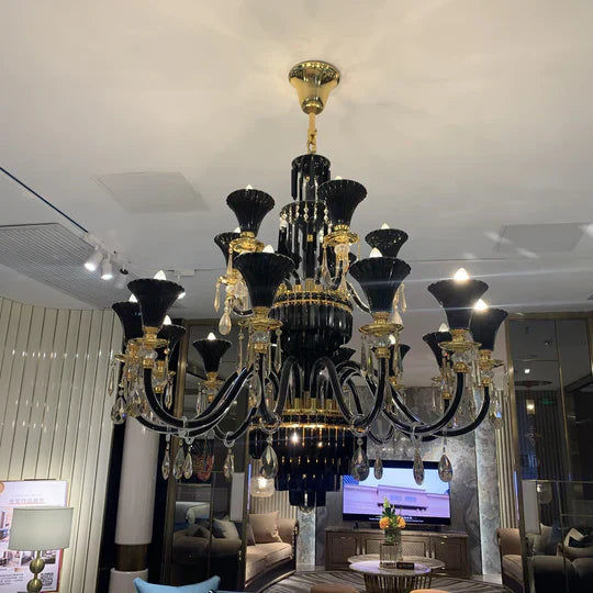 Maria Classic Branch Crystal Chandelier with Candle Design in Black and Gold - Richardrider