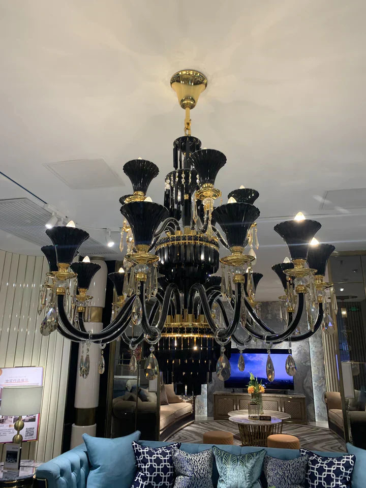 Maria Classic Branch Crystal Chandelier with Candle Design in Black and Gold - Richardrider