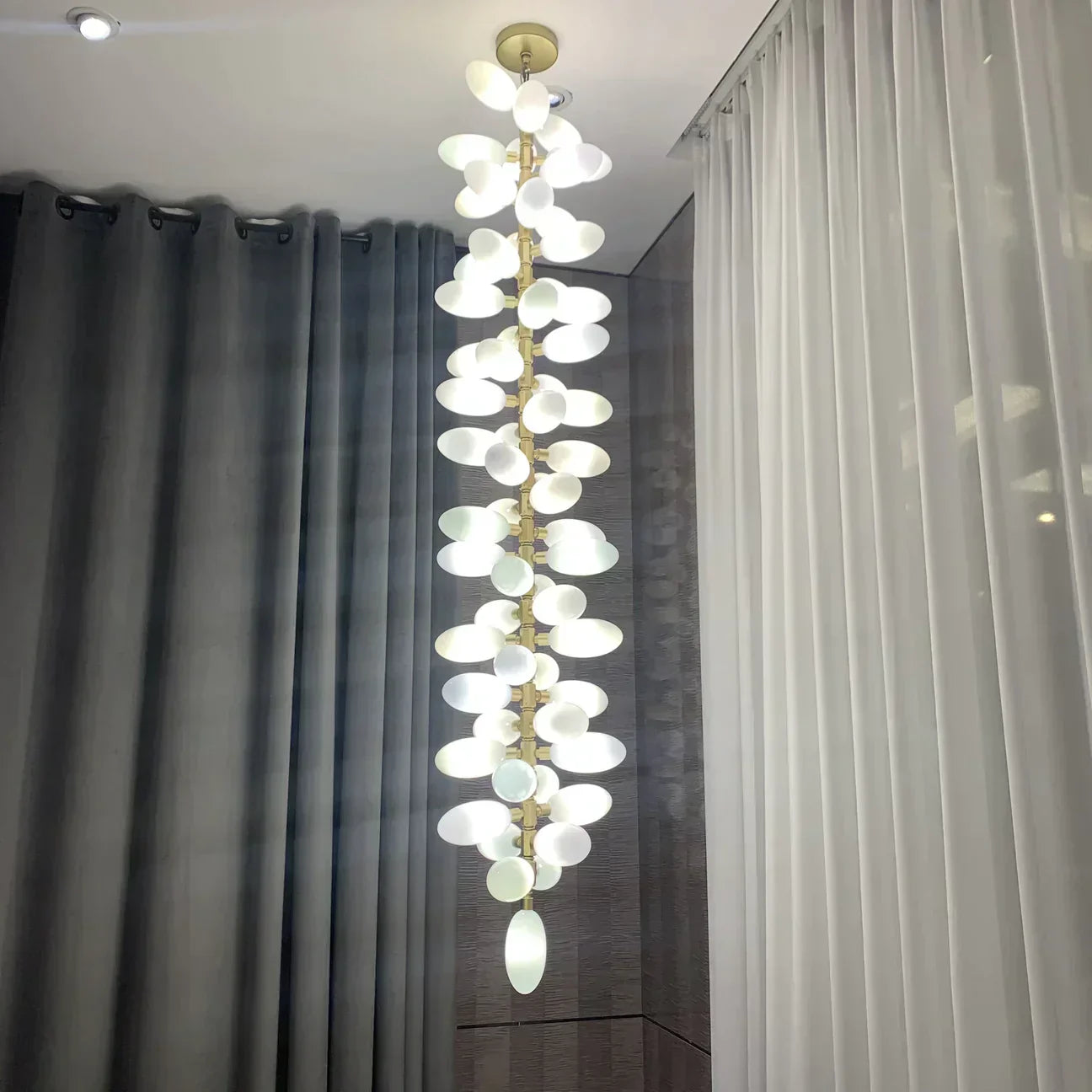 Nordic Art Long Magnolia alba Glass Ceiling Chandelier for Staircase/Hallway/Entryway Light Fixture - Richardrider