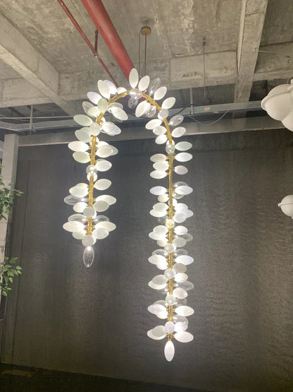 Nordic Art Long Magnolia alba Glass Ceiling Chandelier for Staircase/Hallway/Entryway Light Fixture - Richardrider
