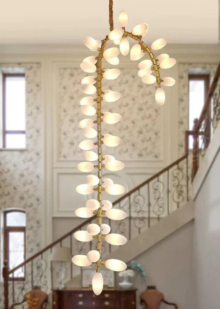 Nordic Art Long Magnolia alba Glass Ceiling Chandelier for Staircase/Hallway/Entryway Light Fixture - Richardrider