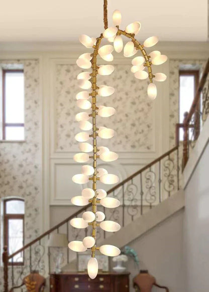 Nordic Art Long Magnolia alba Glass Ceiling Chandelier for Staircase/Hallway/Entryway Light Fixture - Richardrider