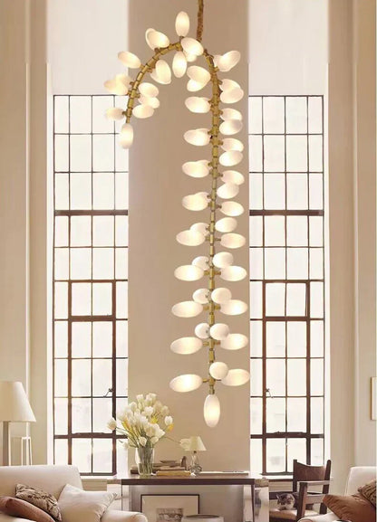 Nordic Art Long Magnolia alba Glass Ceiling Chandelier for Staircase/Hallway/Entryway Light Fixture - Richardrider
