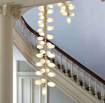 Nordic Art Long Magnolia alba Glass Ceiling Chandelier for Staircase/Hallway/Entryway Light Fixture - Richardrider