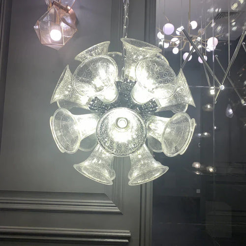 Extra Large Artistic Globe Morning glory Chandelier Modern Designer Chalice Suspension Pendant Light for Dining Room/Coffee Table