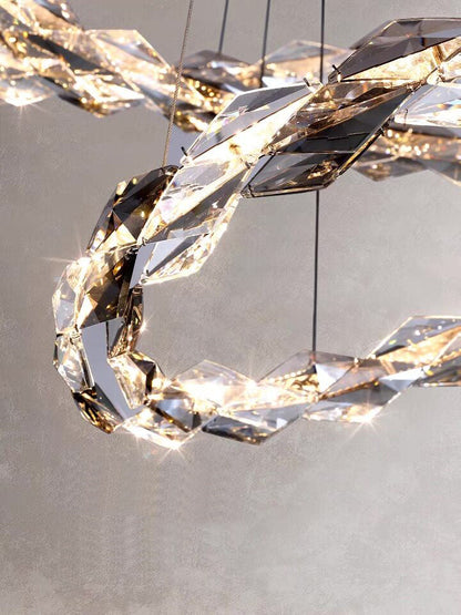 Oversized Multi-Tiered Rings Crystal Chandelier Modern Clear and Grey Crystal Ceiling Light Fixture For Staircase/Foyer/Hallway/Entryway - Richardrider