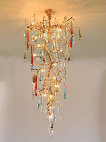 Modern Light Luxury Brass Branches Colored Glass Column Chandelier for Staircase/Living Room/High-ceiling Space - Richardrider