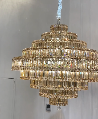 Modern Round Multi-layer Amber Crystal Chandelier for Living/Dining Room/Villa