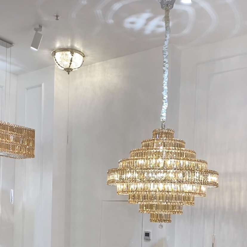 Modern Round Multi-layer Amber Crystal Chandelier for Living/Dining Room/Villa