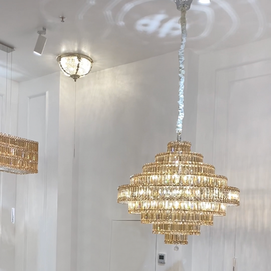 Modern Round Multi-layer Amber Crystal Chandelier for Living/Dining Room/Villa