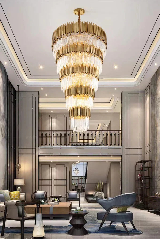 Extra Large Modern Multilayer Pendant Chandelier in Gold Finish Luxury Light Fixture for Large Staircase/Duplex/Hallway/Entryway
