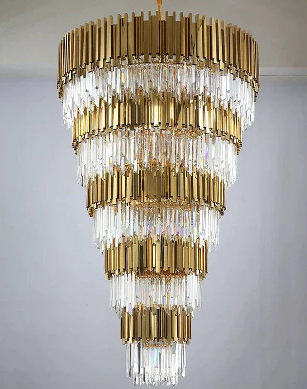 Extra Large Modern Multilayer Pendant Chandelier in Gold Finish Luxury Light Fixture for Large Staircase/Duplex/Hallway/Entryway
