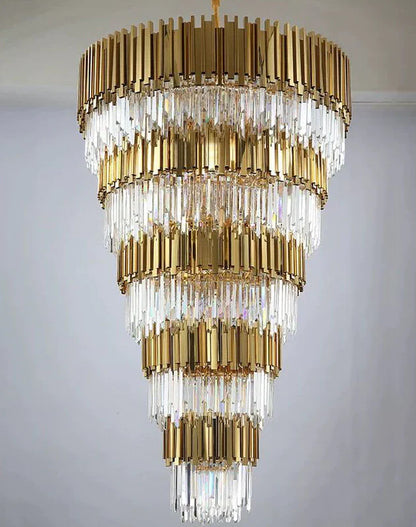 Extra Large Modern Multilayer Pendant Chandelier in Gold Finish Luxury Light Fixture for Large Staircase/Duplex/Hallway/Entryway
