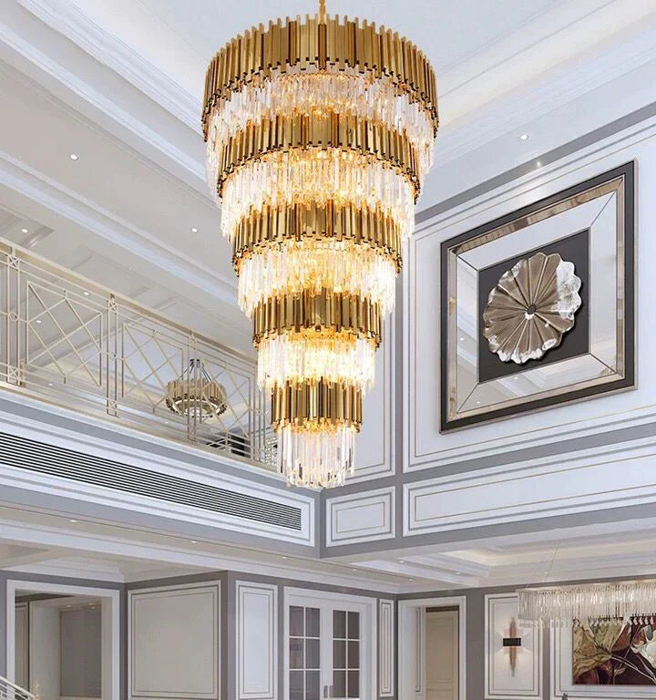 Extra Large Modern Multilayer Pendant Chandelier in Gold Finish Luxury Light Fixture for Large Staircase/Duplex/Hallway/Entryway