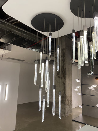 Modern Ash Black Round/Rectangle Crystal Sticks Chandelier for Dining Room/Living Room/Staircase