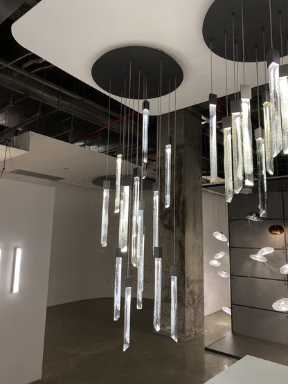 Modern Ash Black Round/Rectangle Crystal Sticks Chandelier for Dining Room/Living Room/Staircase