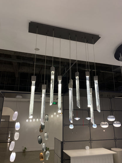 Modern Ash Black Round/Rectangle Crystal Sticks Chandelier for Dining Room/Living Room/Staircase
