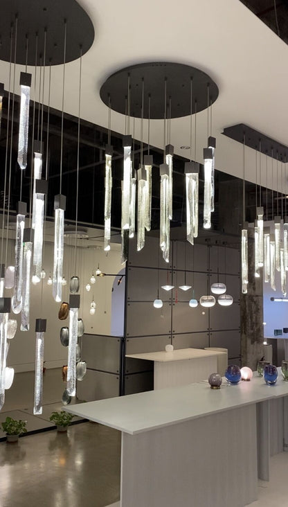 Modern Ash Black Round/Rectangle Crystal Sticks Chandelier for Dining Room/Living Room/Staircase