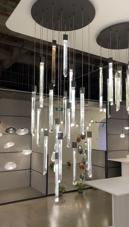 Modern Ash Black Round/Rectangle Crystal Sticks Chandelier for Dining Room/Living Room/Staircase