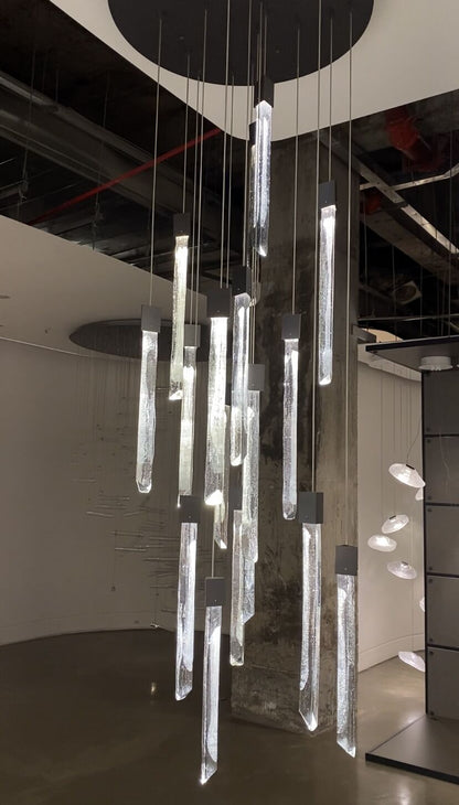Modern Ash Black Round/Rectangle Crystal Sticks Chandelier for Dining Room/Living Room/Staircase