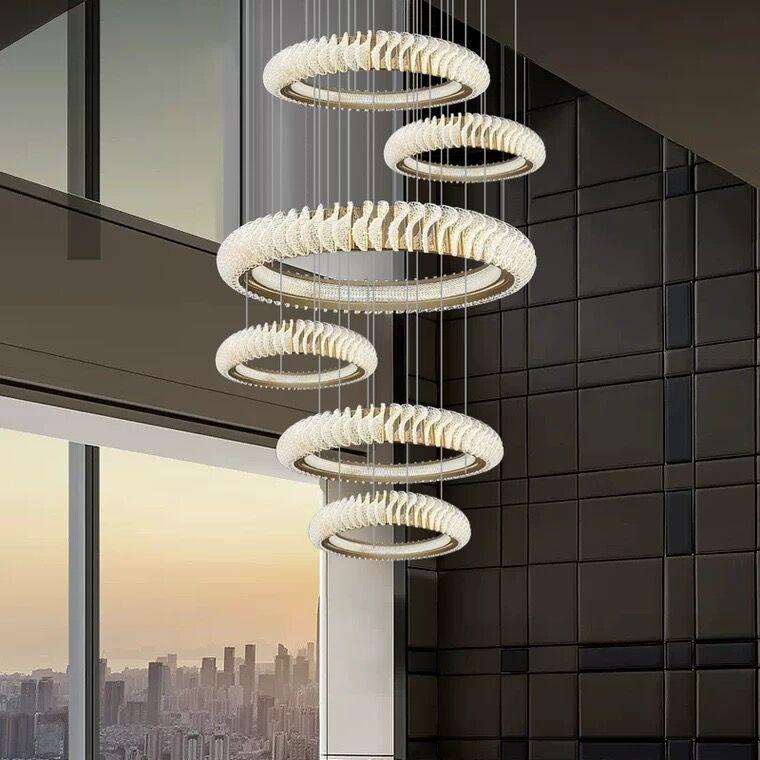 Extra Large Multi-layers Rings Crystal Chandelier Modern Art Waves Creative Pendant Light For High-ciling Foyer/Hallway/Staircase - Richardrider