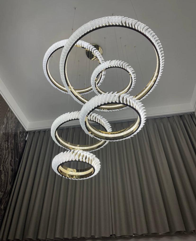 Extra Large Multi-layers Rings Crystal Chandelier Modern Art Waves Creative Pendant Light For High-ciling Foyer/Hallway/Staircase - Richardrider