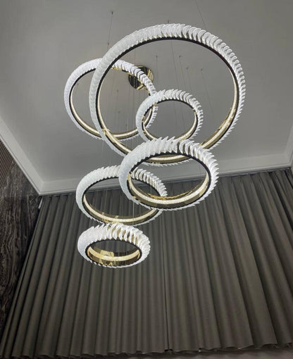 Extra Large Multi-layers Rings Crystal Chandelier Modern Art Waves Creative Pendant Light For High-ciling Foyer/Hallway/Staircase - Richardrider