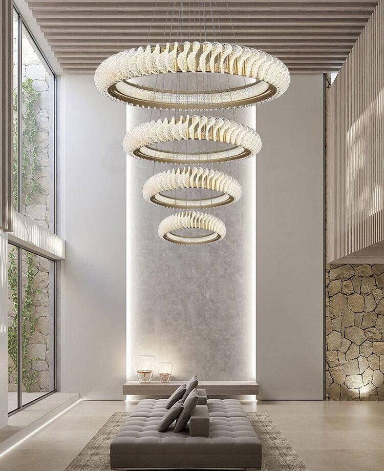 Extra Large Multi-layers Rings Crystal Chandelier Modern Art Waves Creative Pendant Light For High-ciling Foyer/Hallway/Staircase - Richardrider