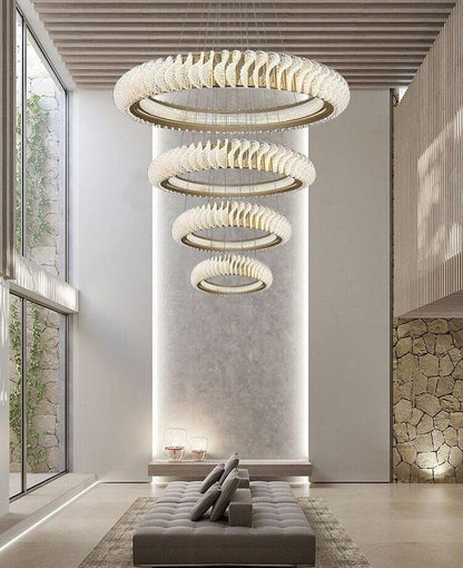 Extra Large Multi-layers Rings Crystal Chandelier Modern Art Waves Creative Pendant Light For High-ciling Foyer/Hallway/Staircase - Richardrider