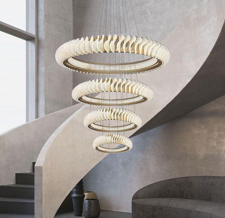 Extra Large Multi-layers Rings Crystal Chandelier Modern Art Waves Creative Pendant Light For High-ciling Foyer/Hallway/Staircase - Richardrider