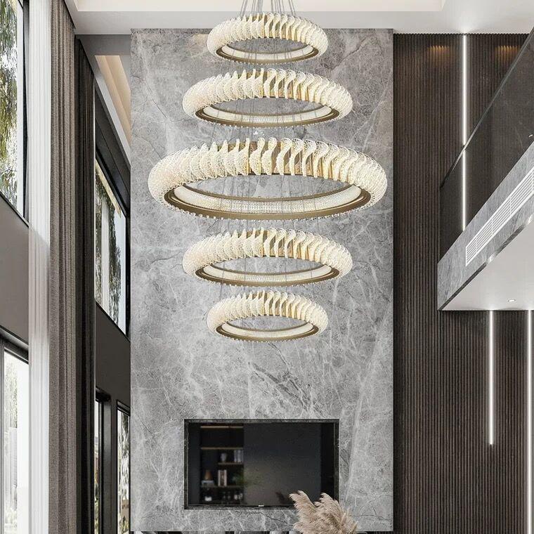 Extra Large Multi-layers Rings Crystal Chandelier Modern Art Waves Creative Pendant Light For High-ciling Foyer/Hallway/Staircase - Richardrider