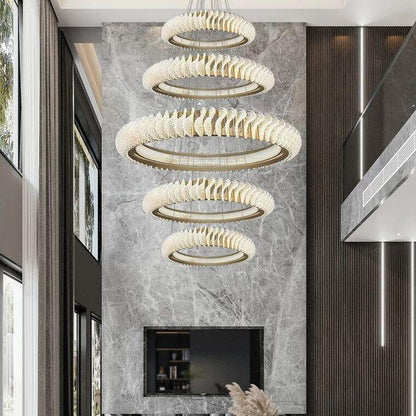 Extra Large Multi-layers Rings Crystal Chandelier Modern Art Waves Creative Pendant Light For High-ciling Foyer/Hallway/Staircase - Richardrider