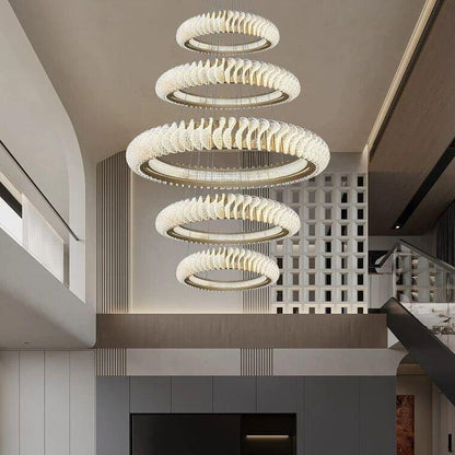 Extra Large Multi-layers Rings Crystal Chandelier Modern Art Waves Creative Pendant Light For High-ciling Foyer/Hallway/Staircase - Richardrider