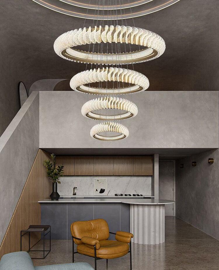 Extra Large Multi-layers Rings Crystal Chandelier Modern Art Waves Creative Pendant Light For High-ciling Foyer/Hallway/Staircase - Richardrider