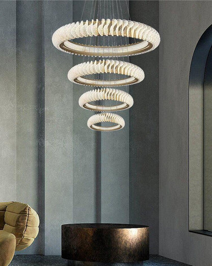 Extra Large Multi-layers Rings Crystal Chandelier Modern Art Waves Creative Pendant Light For High-ciling Foyer/Hallway/Staircase - Richardrider