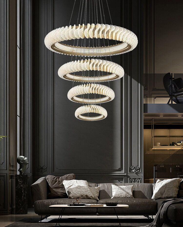 Extra Large Multi-layers Rings Crystal Chandelier Modern Art Waves Creative Pendant Light For High-ciling Foyer/Hallway/Staircase - Richardrider